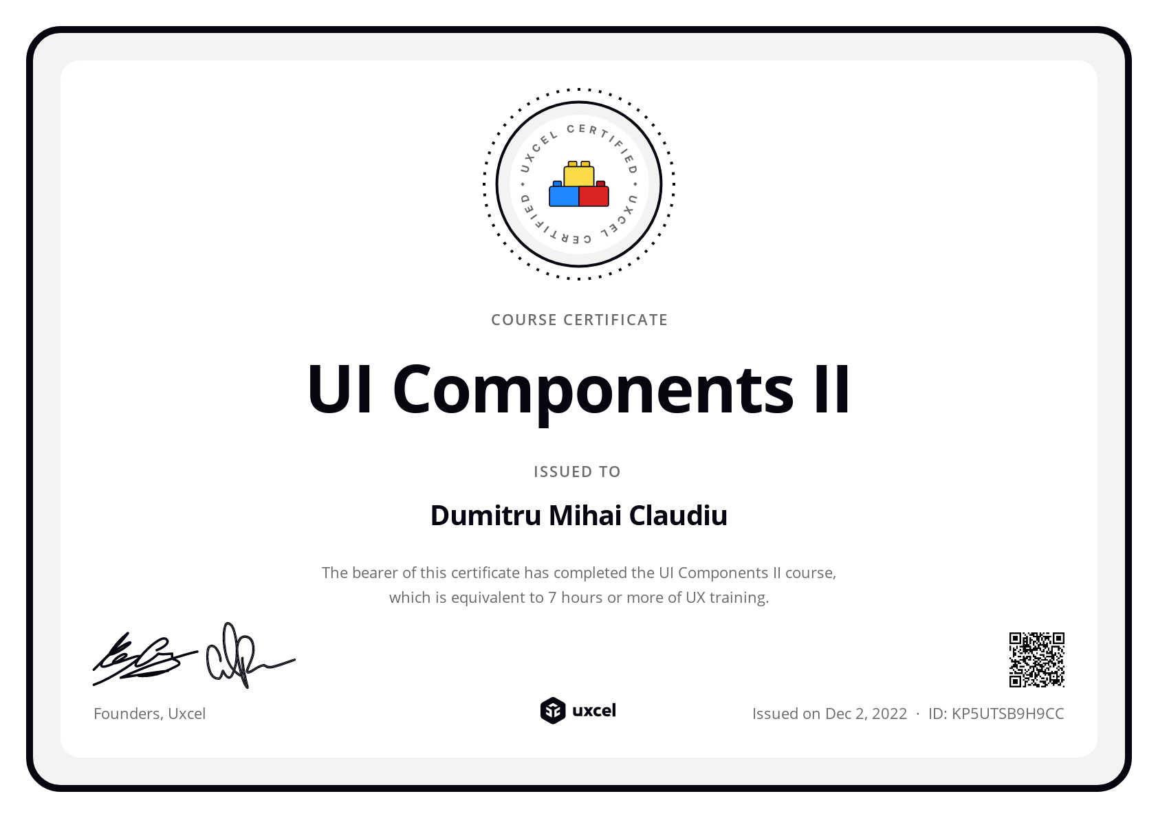 Dumitru Mihai Claudiu's certificate